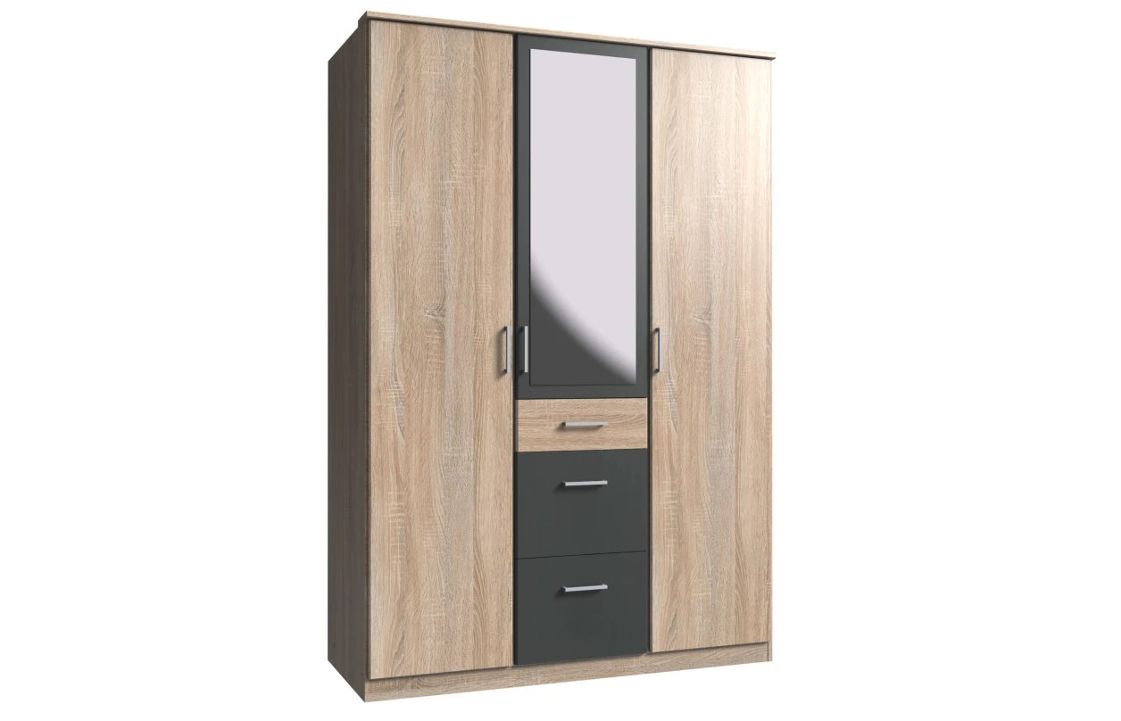 Šatníková  skriňa bez zrkadla Click, 135 cm, biela/doskový dub 42