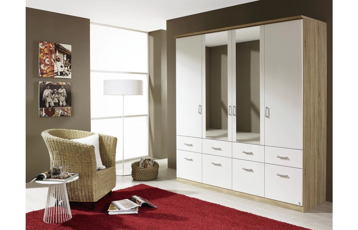 Šatníková skriňa so zrkadlom Bremen, 136 cm, dub artisan/biela 42