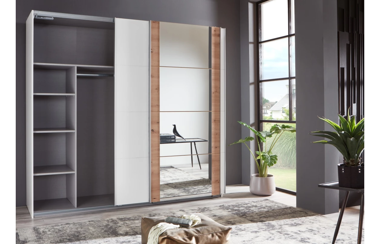Šatníková skriňa Bern, šírka 225 cm/výška 208 cm, biela/antracitová oceľ 7