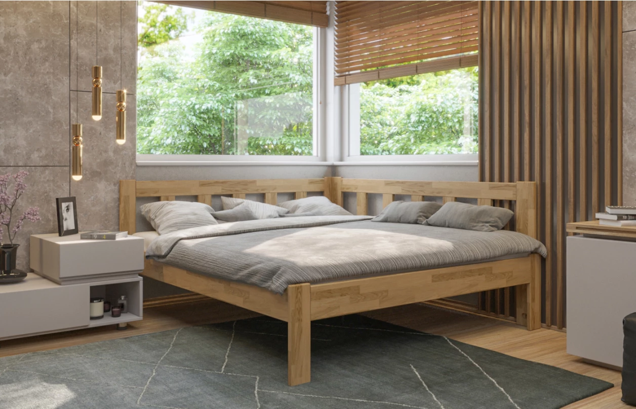Rohová posteľ so zástenou vpravo Tema P 180x200 cm, prírodný buk 5