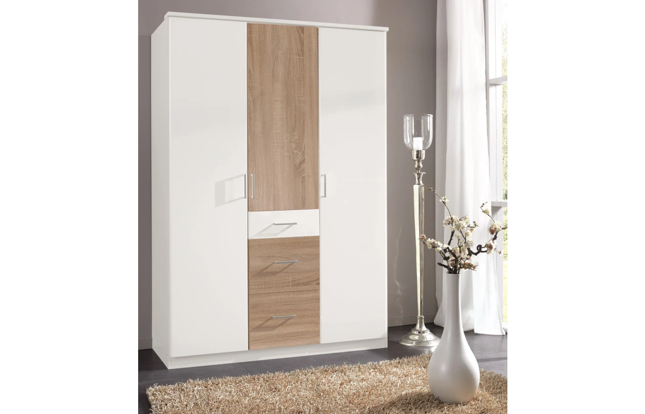 Šatníková skriňa so zrkadlom Click, 135 cm, dub sonoma/biela 3