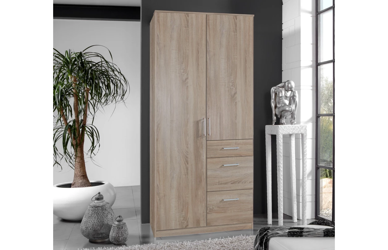 Šatníková skriňa so zrkadlom Click, 135 cm, dub sonoma/biela 9