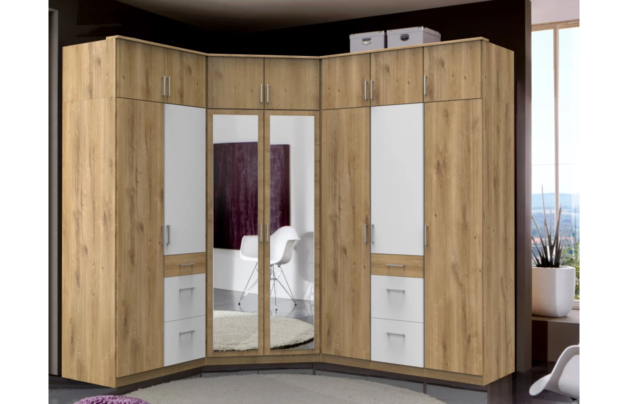 Šatníková skriňa so zrkadlom Click, 135 cm, dub sonoma/biela 27