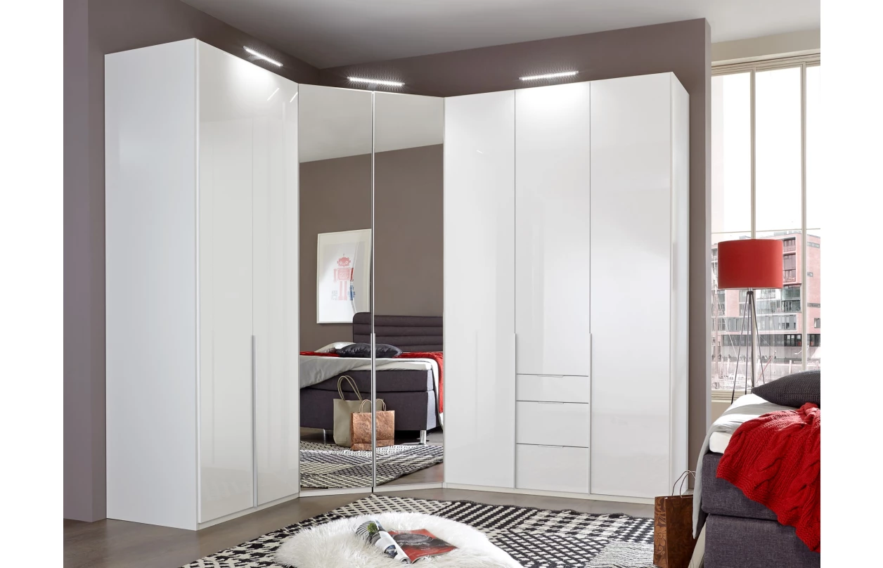 Šatníková skriňa so zásuvkami New York D, 135 cm, biela / biely lesk 18