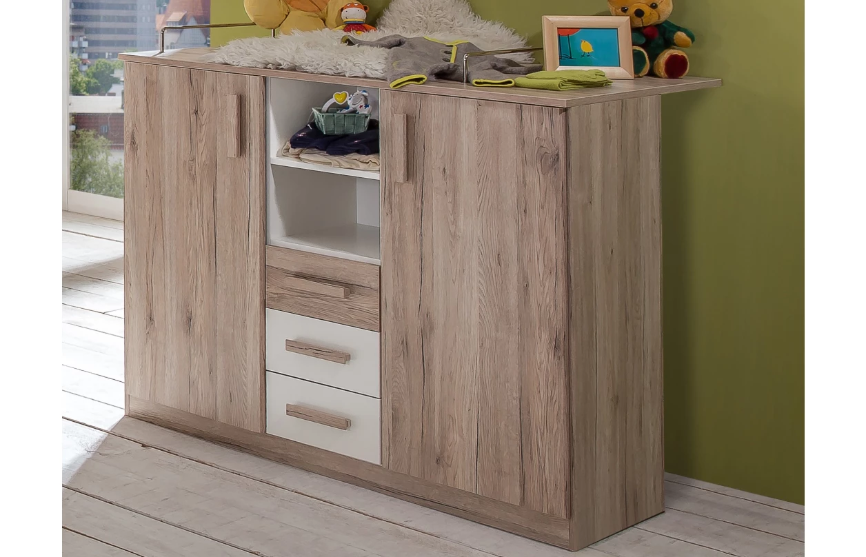 Široký regál Cariba, dub san remo/biely mat 2