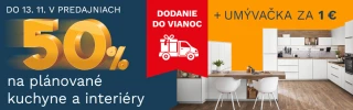 50 % NA PLÁNOVANÉ KUCHYNE A INTERIÉRY + UMÝVAČKA ZA 1 €