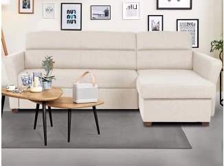 Rohová sedacia súprava Flavia, svetlo béžová látka, pravý roh