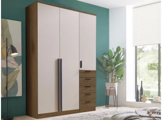 Šatníková skriňa so zásuvkami Marc, 136 cm, orech/béžová kašmír
